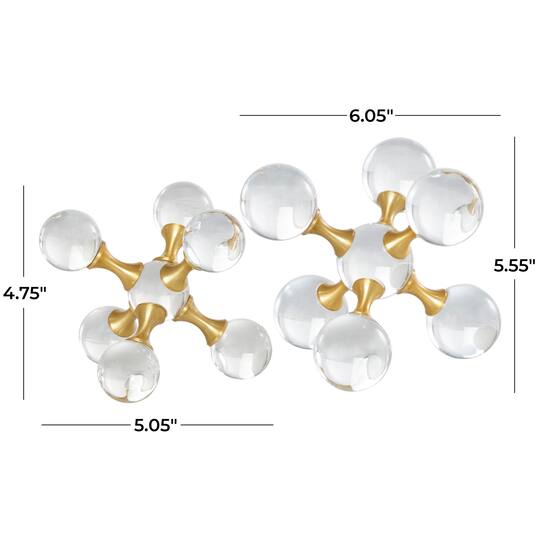 Clear & Gold Crystal Jack Inspired Orb Sculpture Set